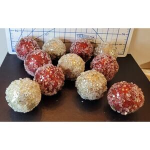 Group of 11 Sugared Beaded Faux Fruit, Silver and Plum in Color, 1.5" in size